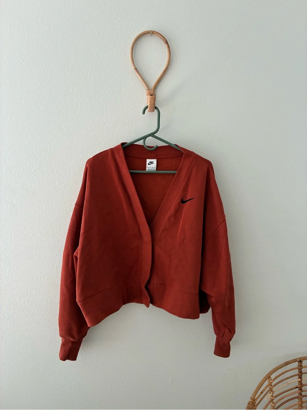 Nike Women's Rust Red V-Neck Button Cardigan Jacket